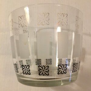 Lancaster Colony Mid-Century Ice Bowl or Bucket Clear Glass Gold Black Daisies